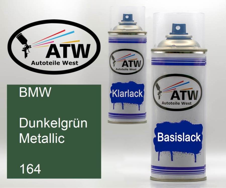 BMW, Dunkelgrün Metallic, 164: 400ml Sprühdose + 400ml Klarlack - Set, von ATW Autoteile West.